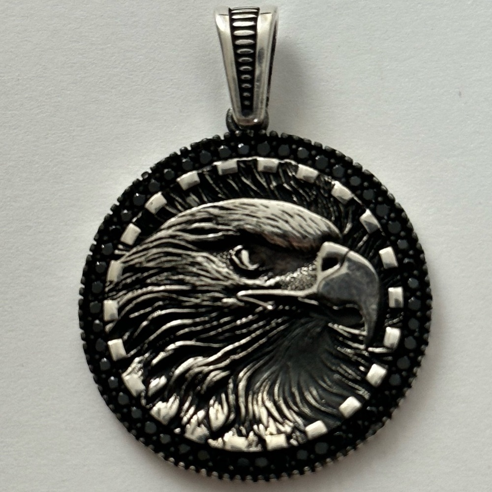 925 Silver eagle unisex pendant black cz